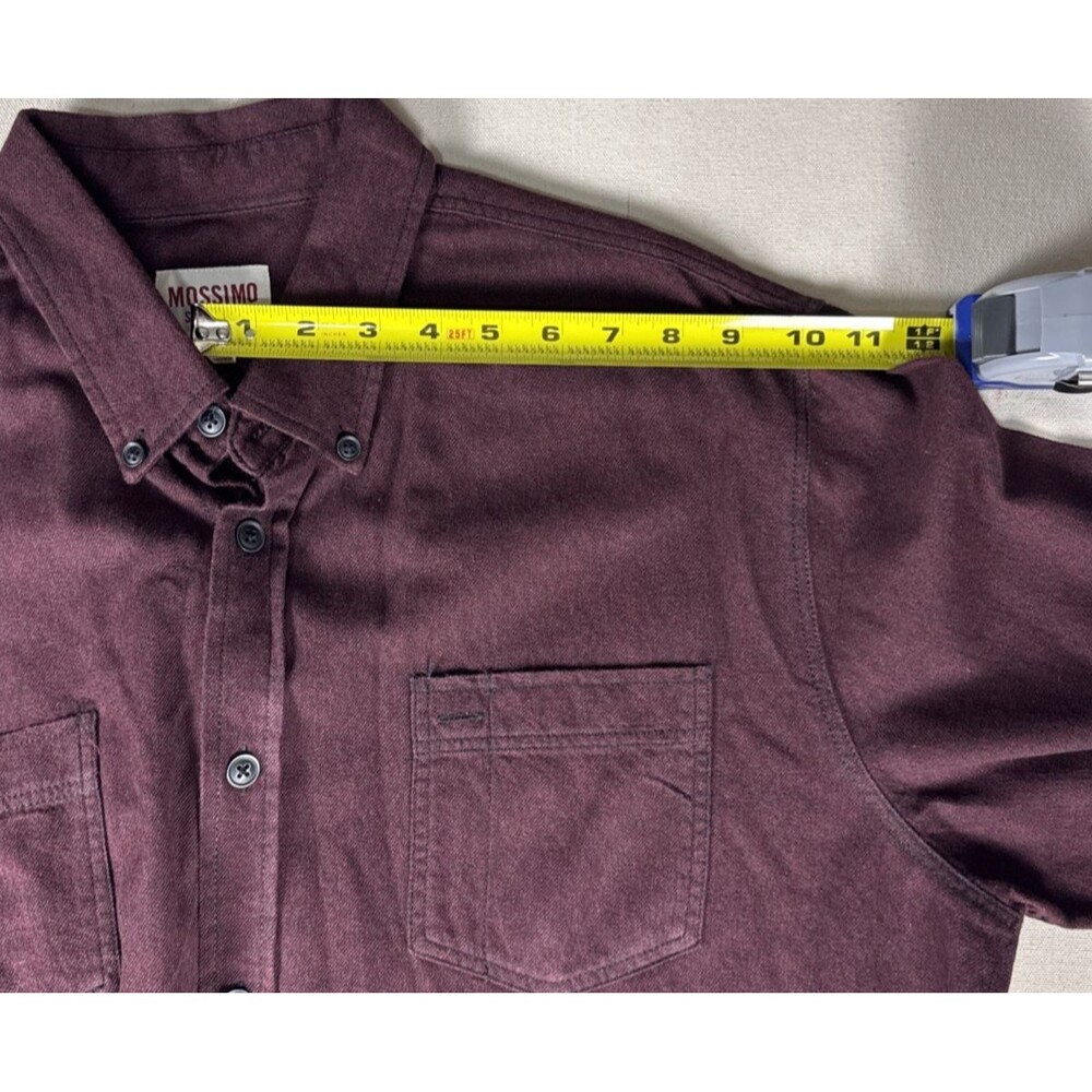 Mossimo Mens XL Flannel Shirt Maroon Burgundy Solid Long Sleeve Button Cotton - Picture 7 of 10